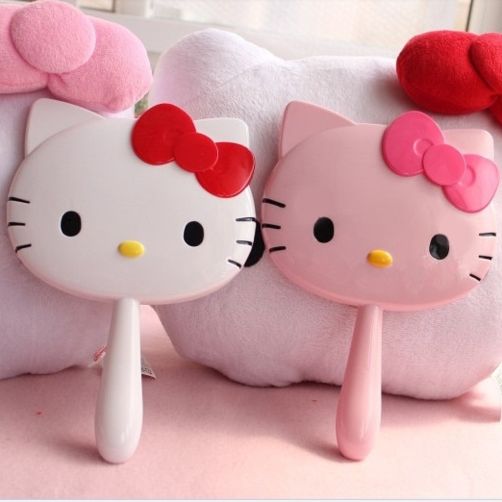 Hello Kitty Hand Mirror Pink or White with Red Bow - Picture 1 of 7